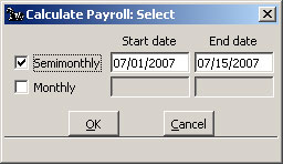 Calculate Payroll, Select Semimonthly