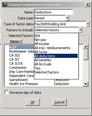 NETCON Custom Pay Period Summary Column window