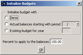 Initialize budgets options window