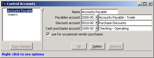Configure Control Accounts