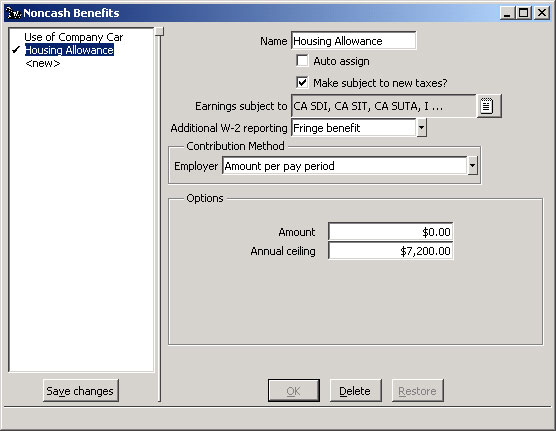 Configure Noncash Benefits