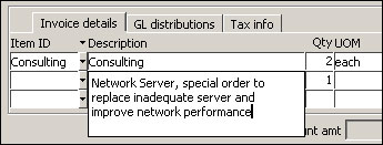 Sales Invoices window Description field