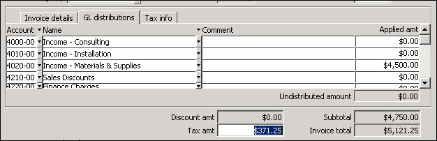 Sales Invoices window manual GL distribution