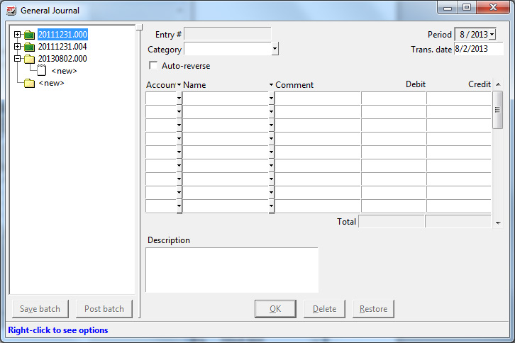 General journal batch window