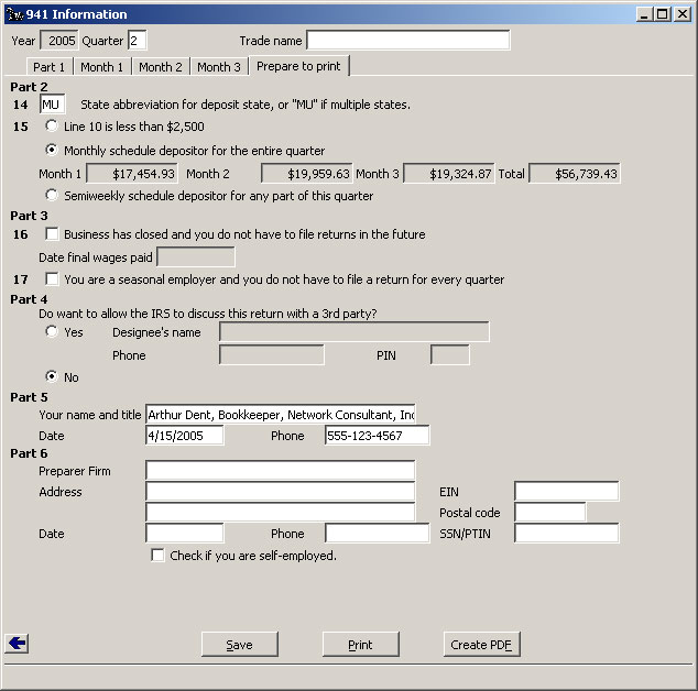 Print 941 Information Prepare to print