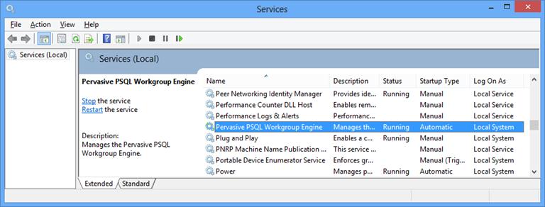 PSQL Services Window