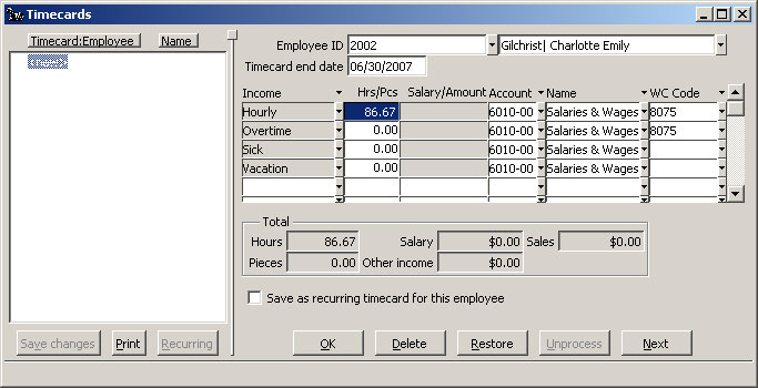 Charlotte’s default Timecard