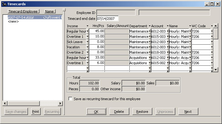 Employee Timecard completed