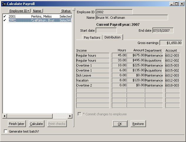 Calculate Payroll using Timecard, pay expense distribution