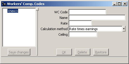 Configure Workers’ Comp. Codes